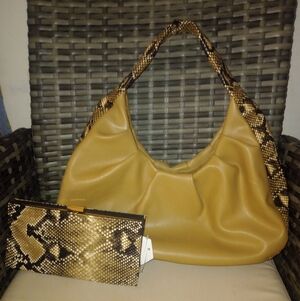 INC International Concepts Tan/ Snakeskin Hobo Bag & Matching Unbranded Wallet